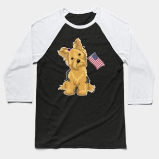 American Flag Yorkie Dog Love Baseball T-Shirt